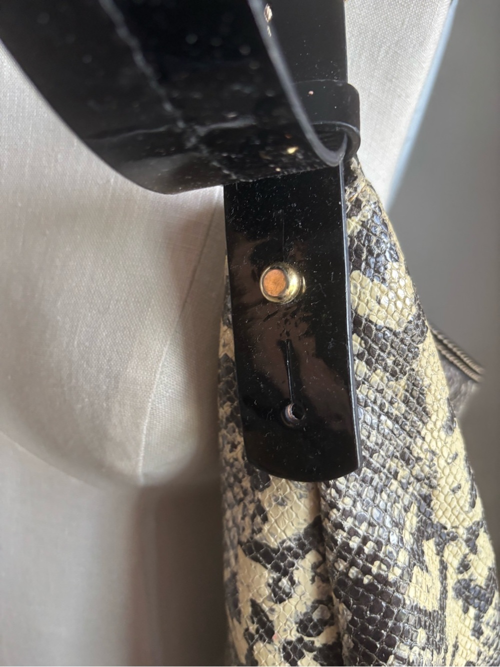 Dooney & Bourne Black/Cream Snake-Skin Print Leather Hobo Bag w Patent Leather - Picture 8 of 16